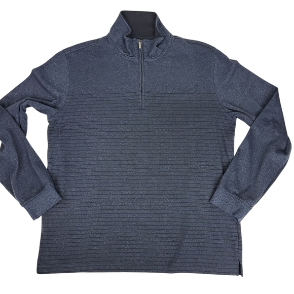 Van Heusen Men's Navy Sweater With Black Stripes 1/4 Zip Large Mock Neck - Picture 10 of 13